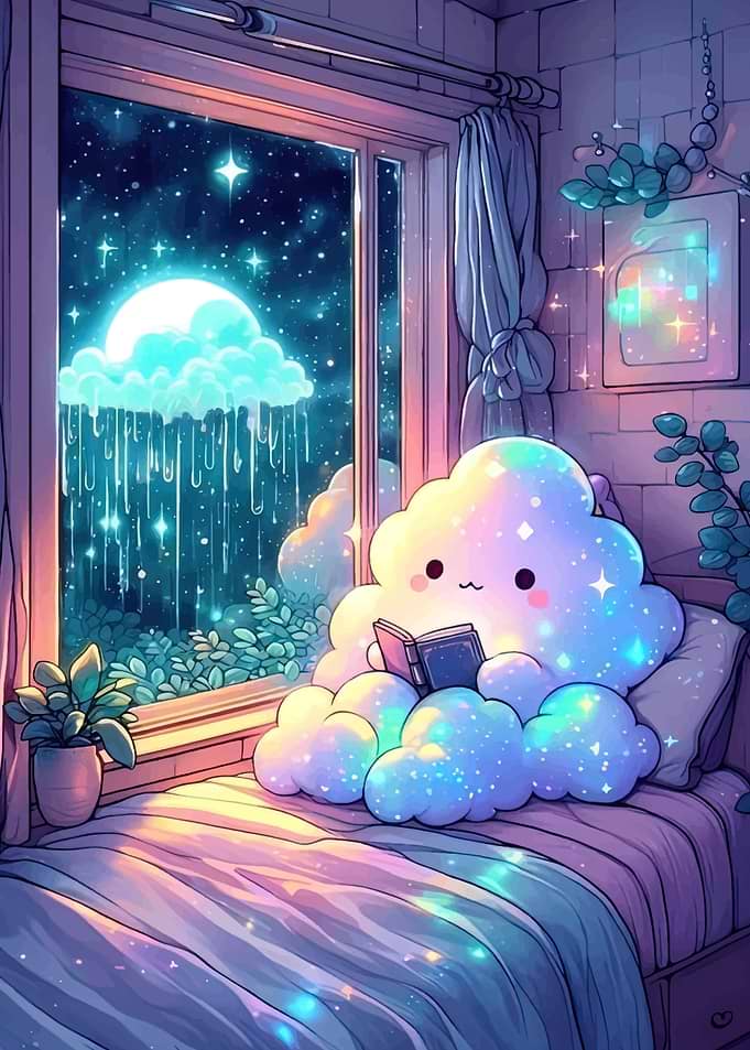 Cute Cloud Reading in Bed