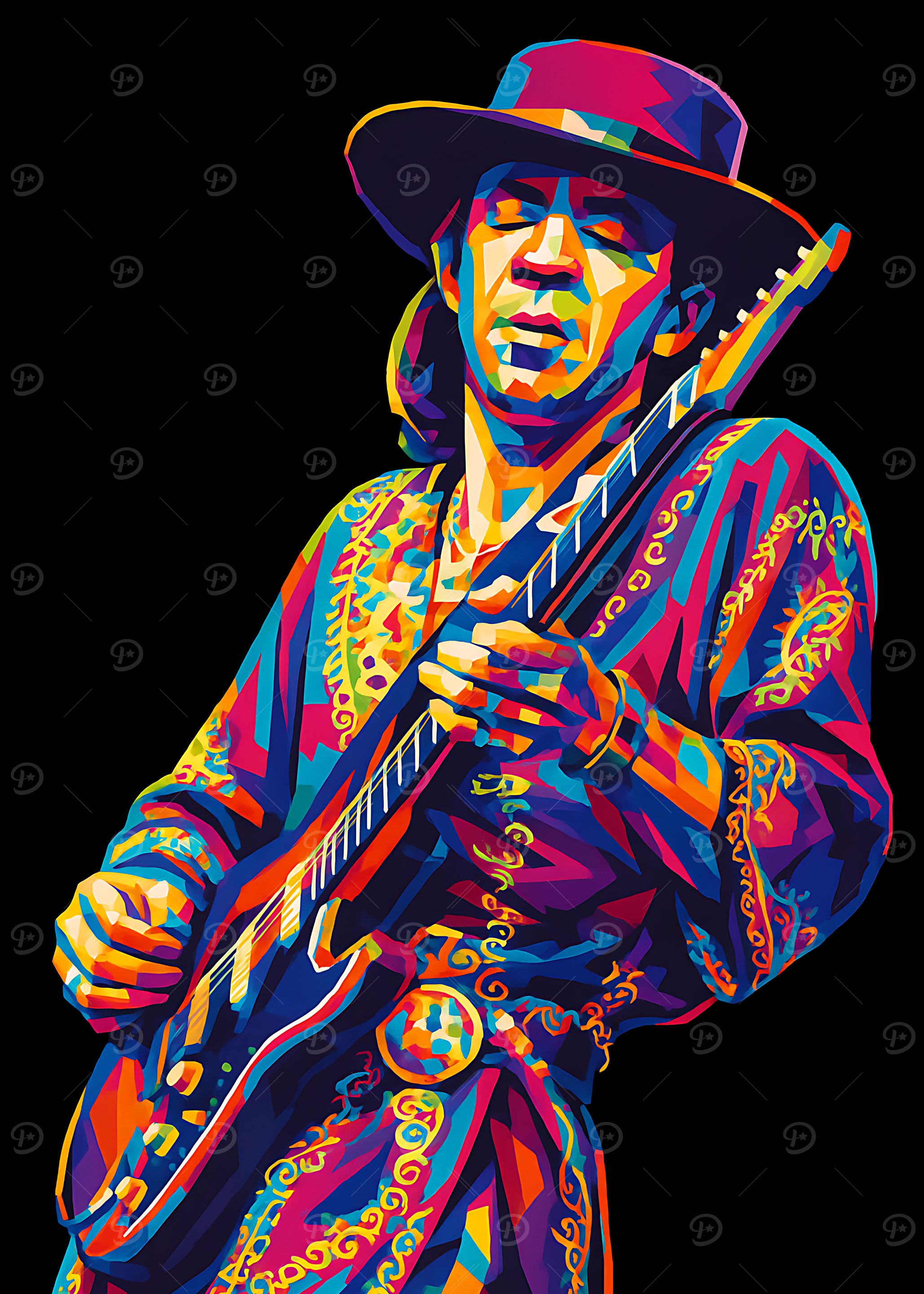 Stevie Ray Vaughan Colorful Portrait