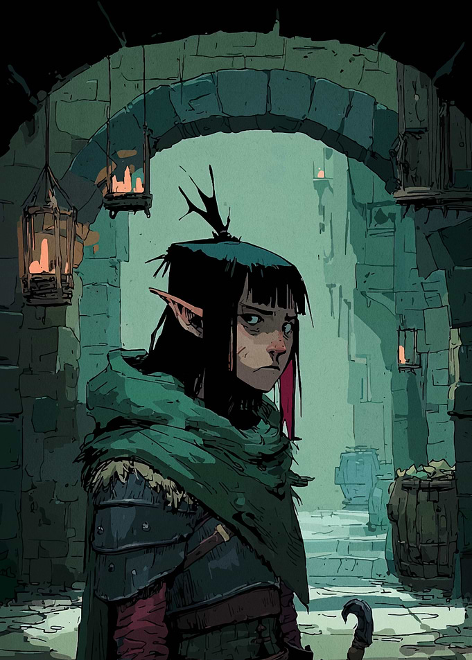 Elf Warrior in Stone Dungeon