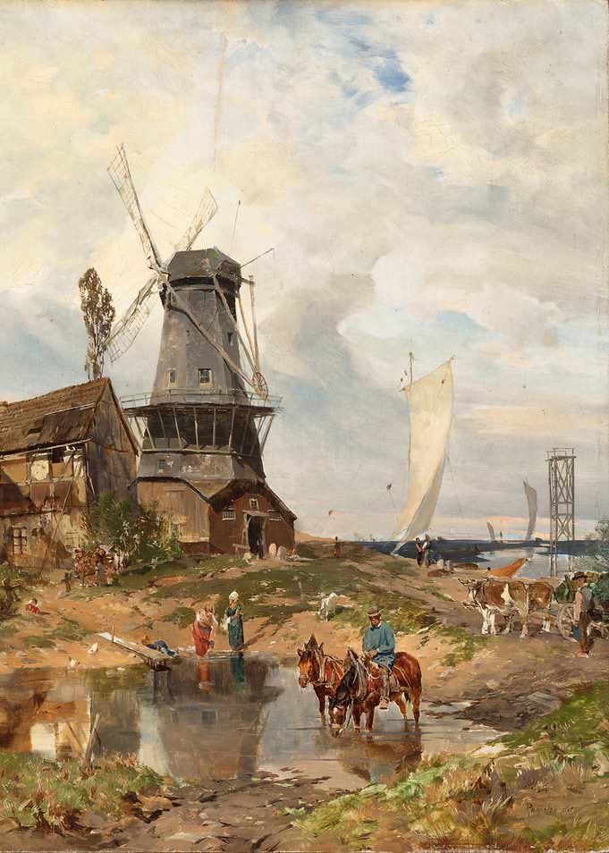 Dutch Countryside with Windmill Painting