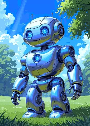 Friendly Robot in a Sunny Field