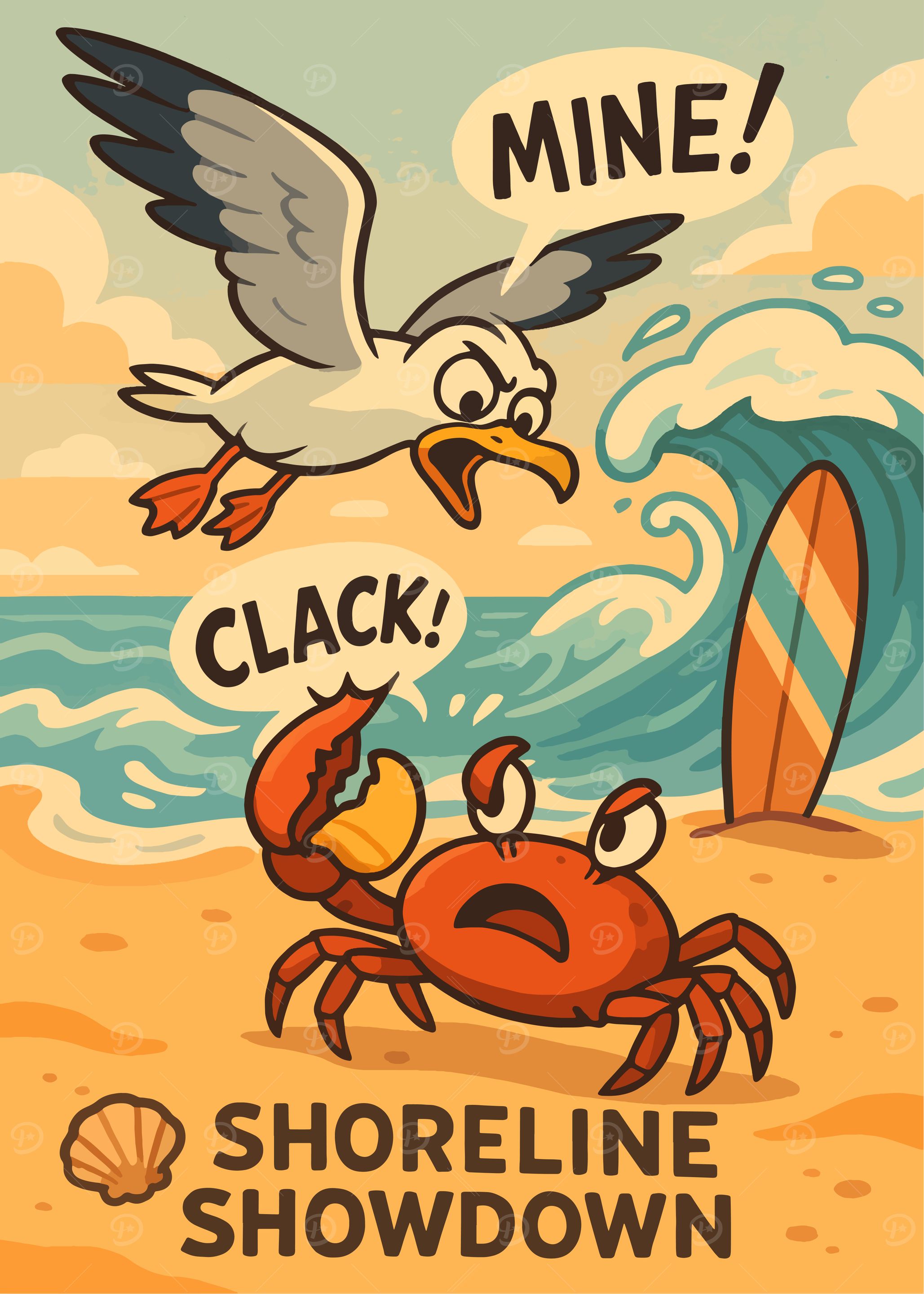 Shoreline Showdown: Crab vs. Seagull