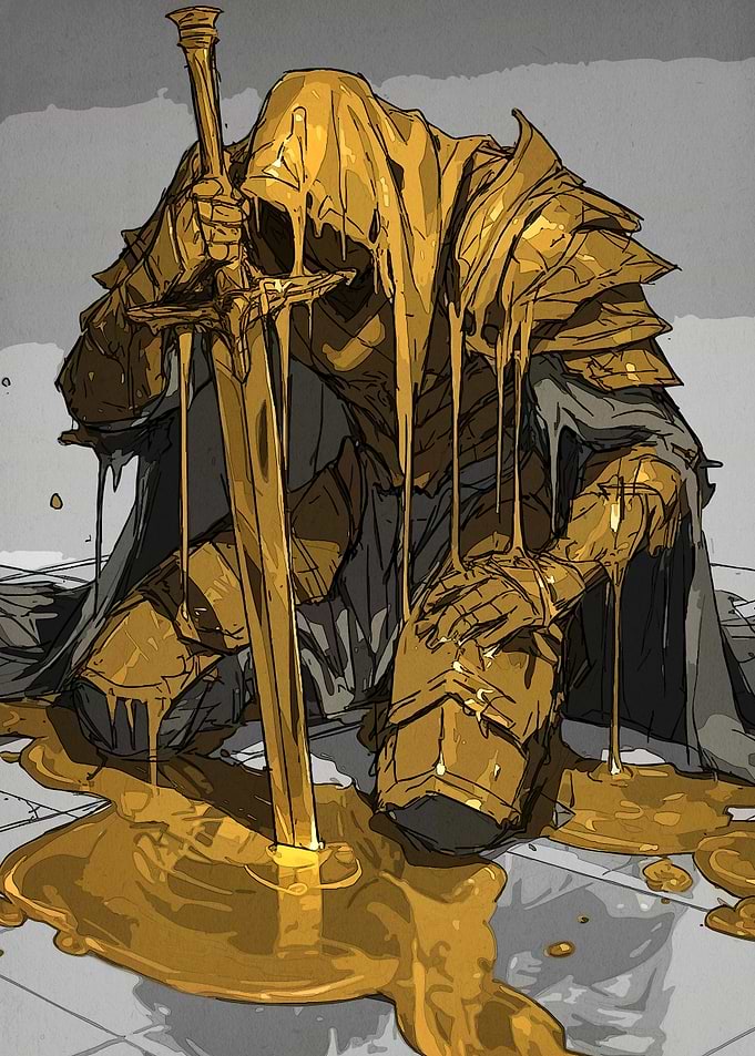 Golden Knight Kneeling Sword