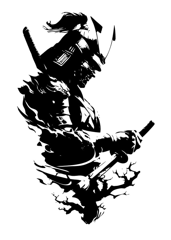 Samurai Warrior Black and White Art