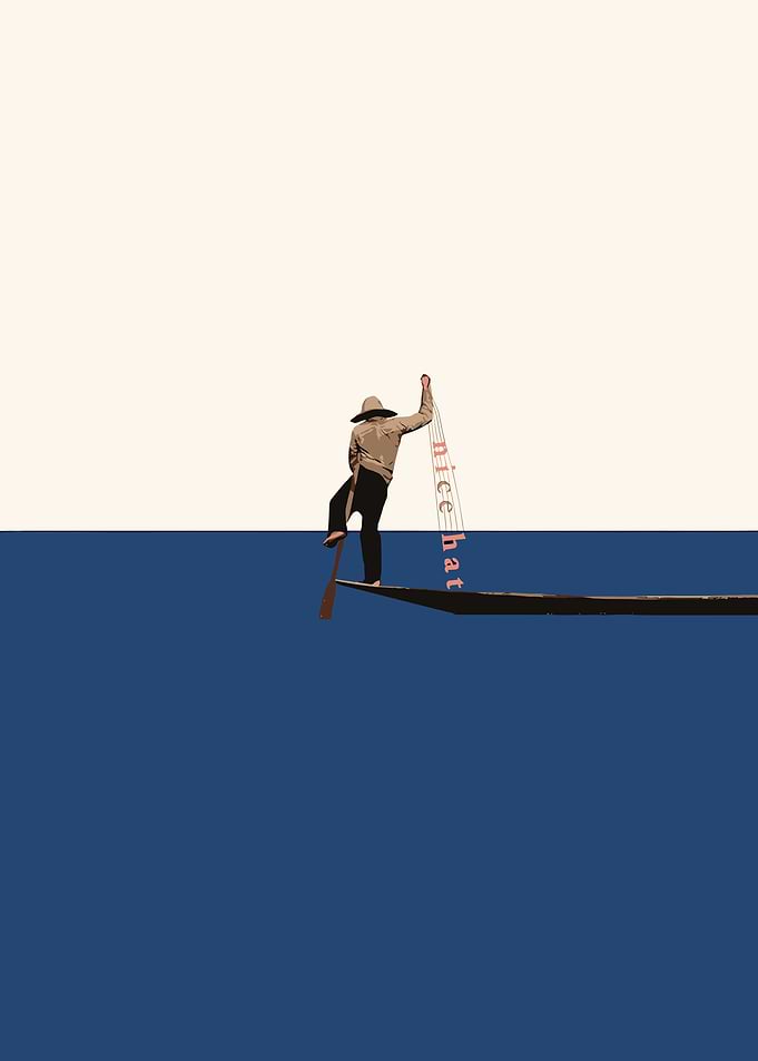 Man on Boat with Text