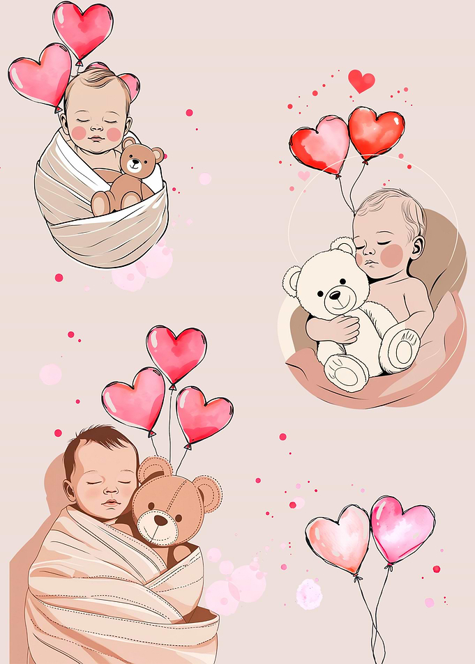 Babies with Teddy Bears and Balloons
