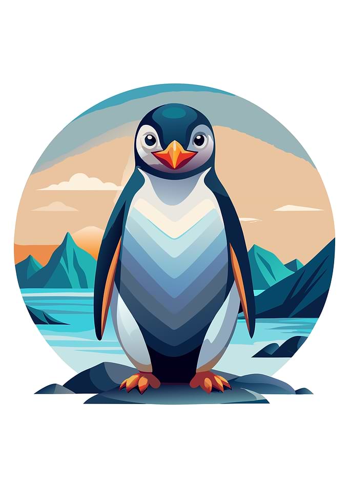 Cartoon Penguin in Arctic Landscape