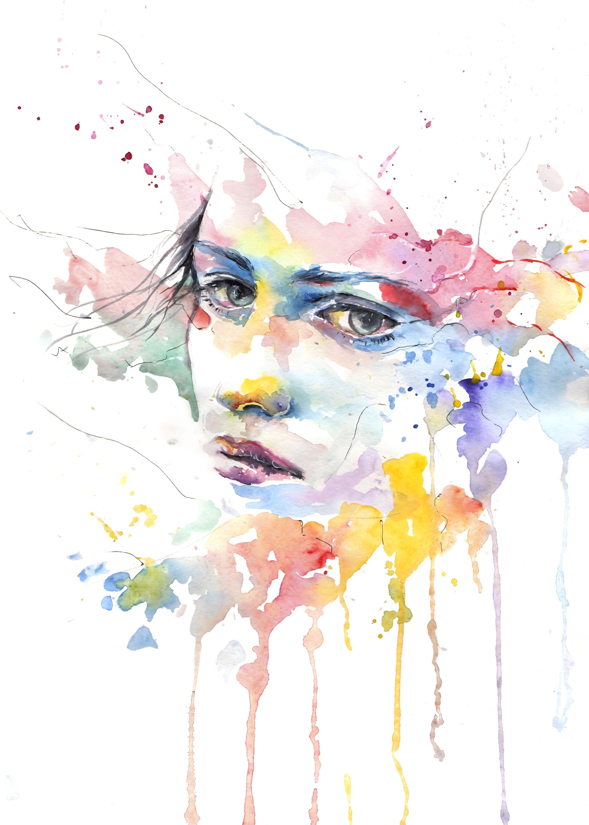 Watercolor Portrait with Colorful Splatters