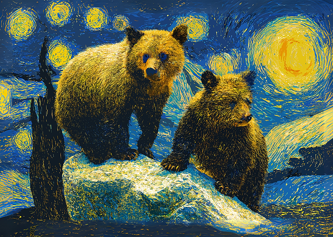 Bears in Starry Night Style