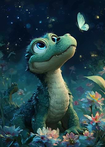 Cute Baby Dragon with Butterfly