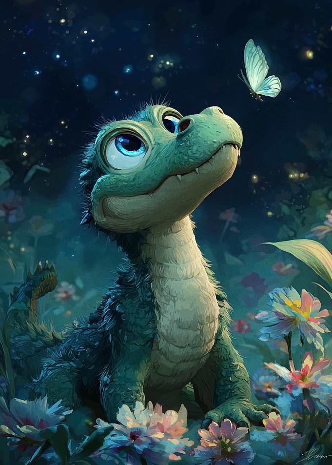 Cute Baby Dragon with Butterfly