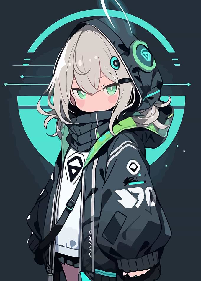 Anime Girl with Hoodie and Halo