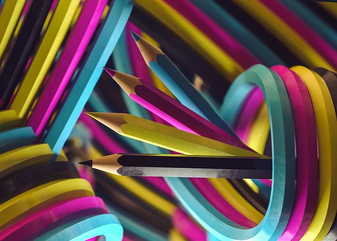 Colorful Pencils and Ribbons Still Life
