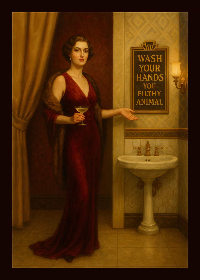 Elegant Woman in Bathroom with Martini