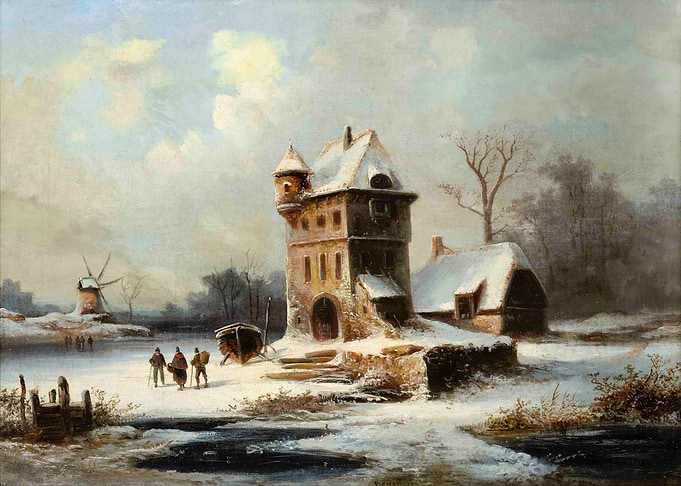 Winter Landscape with Buildings and Figures