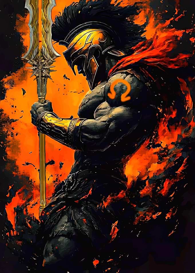 Spartan Warrior in Flames