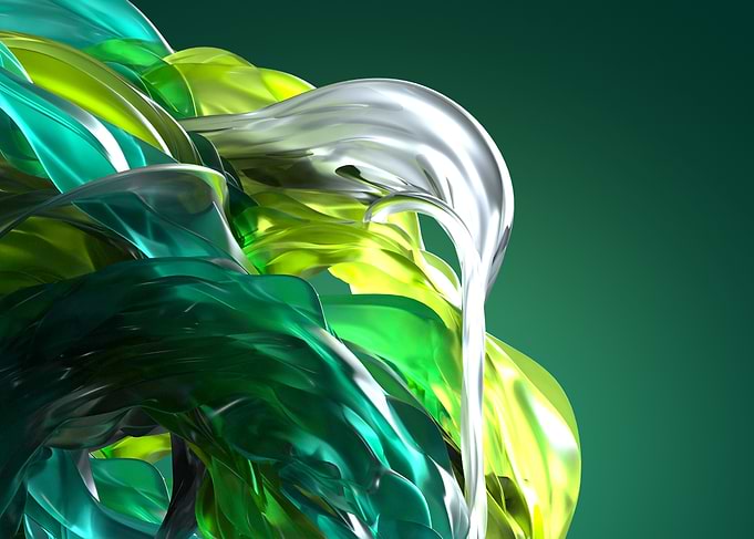 Abstract Green and Silver Flowing Shapes