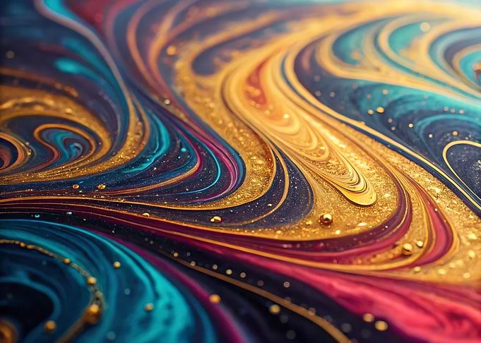 Abstract Swirls of Gold, Blue, and Red
