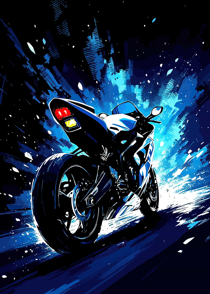 Blue Motorcycle Digital Art