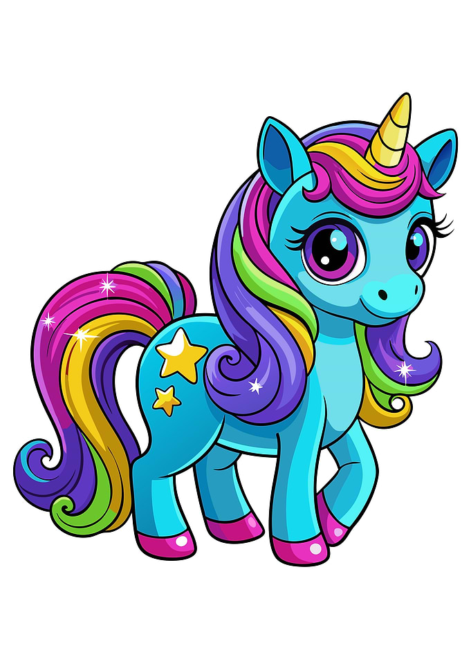 Cartoon Unicorn with Rainbow Mane