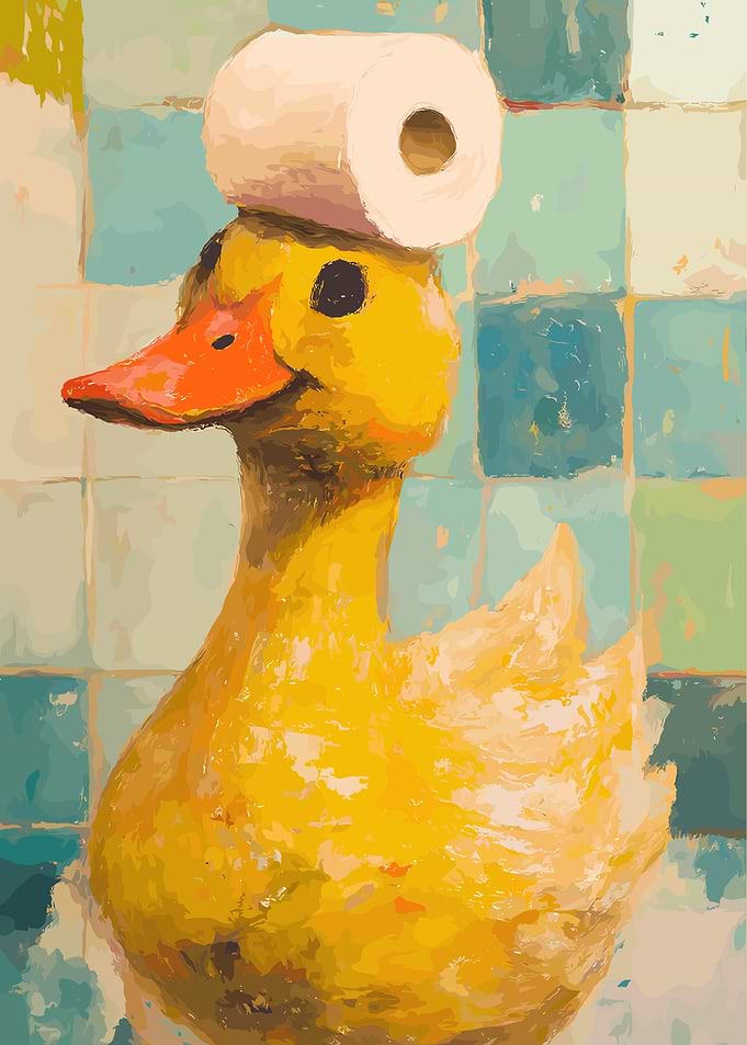 Duck with Toilet Paper Hat Painting