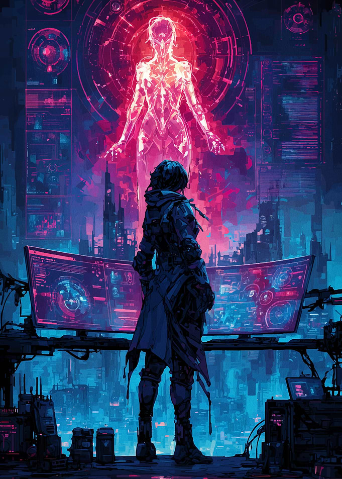 Cyberpunk Hacker with Hologram
