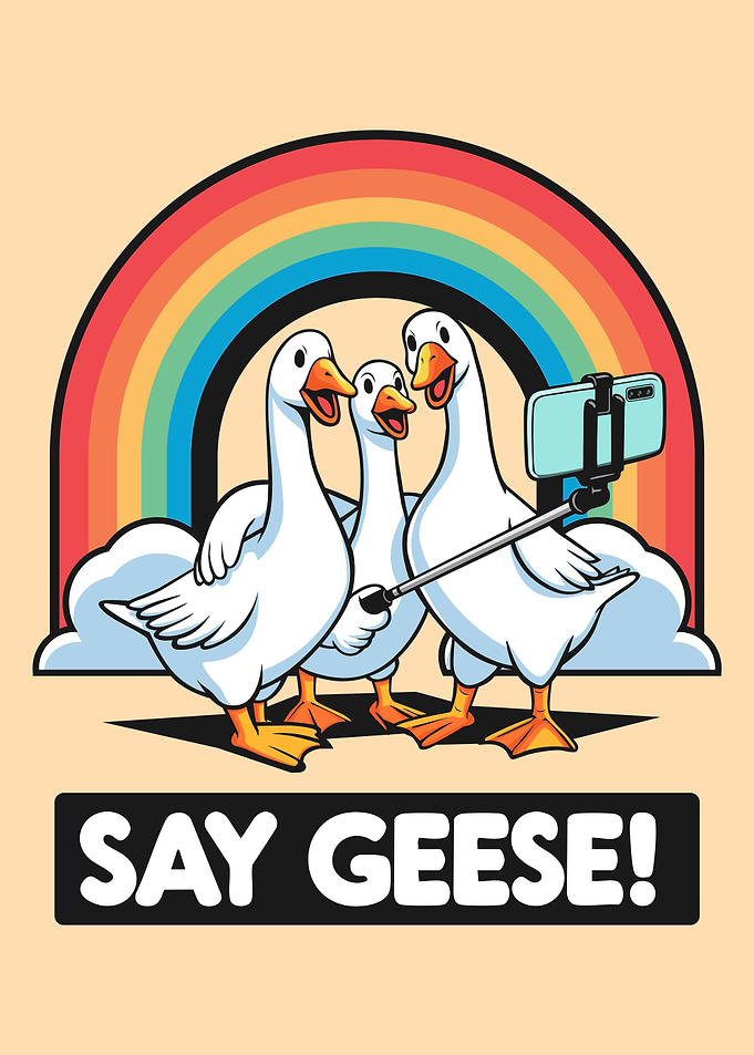 Geese Taking Selfie with Rainbow