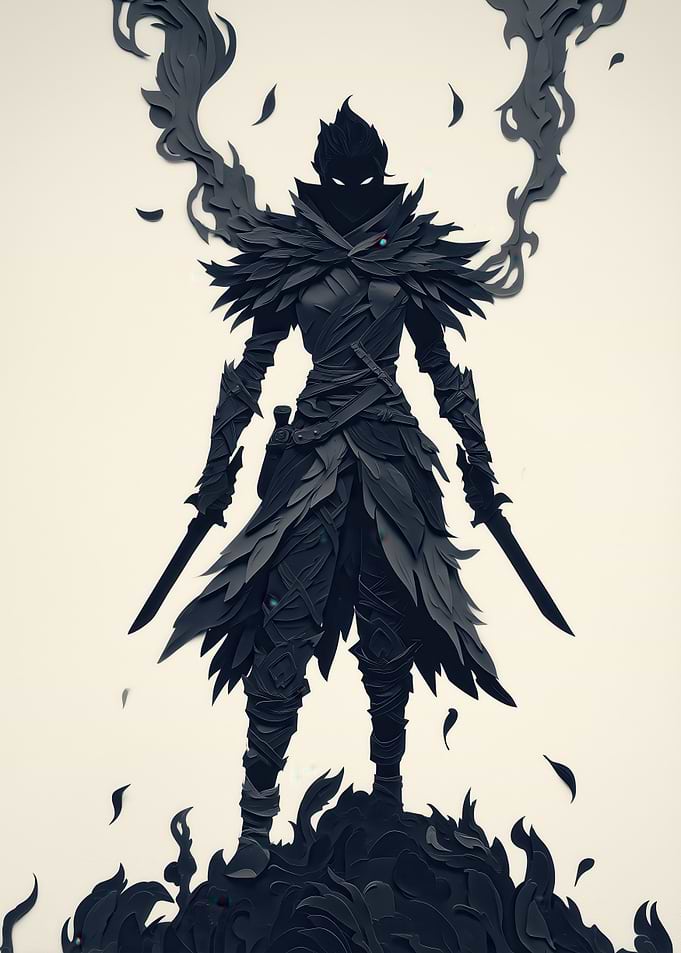 Dark Warrior with Swords Portrait