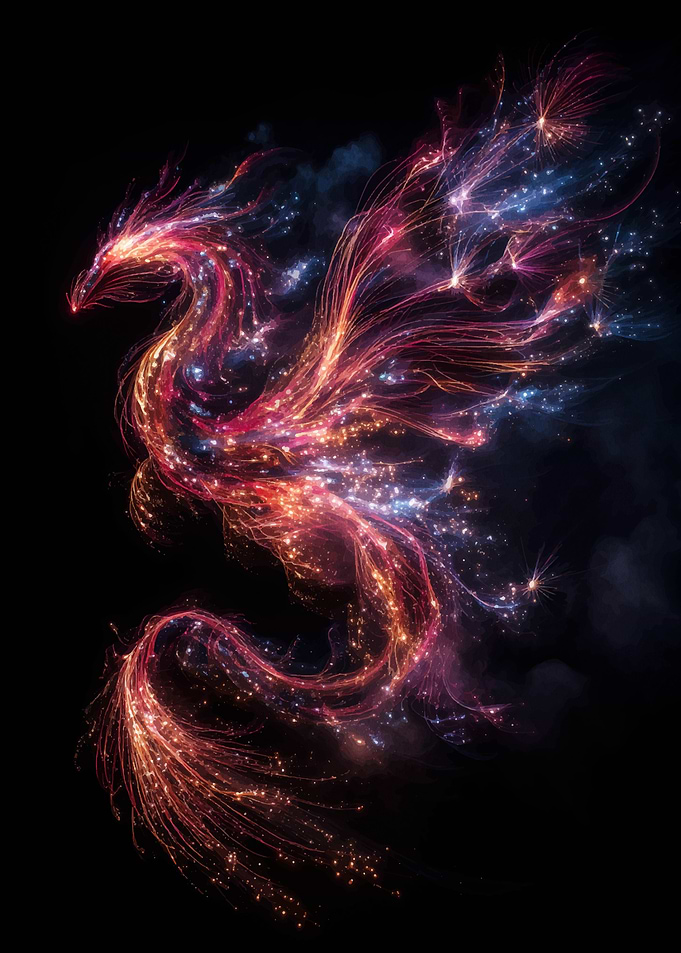 Abstract Phoenix on Black Background