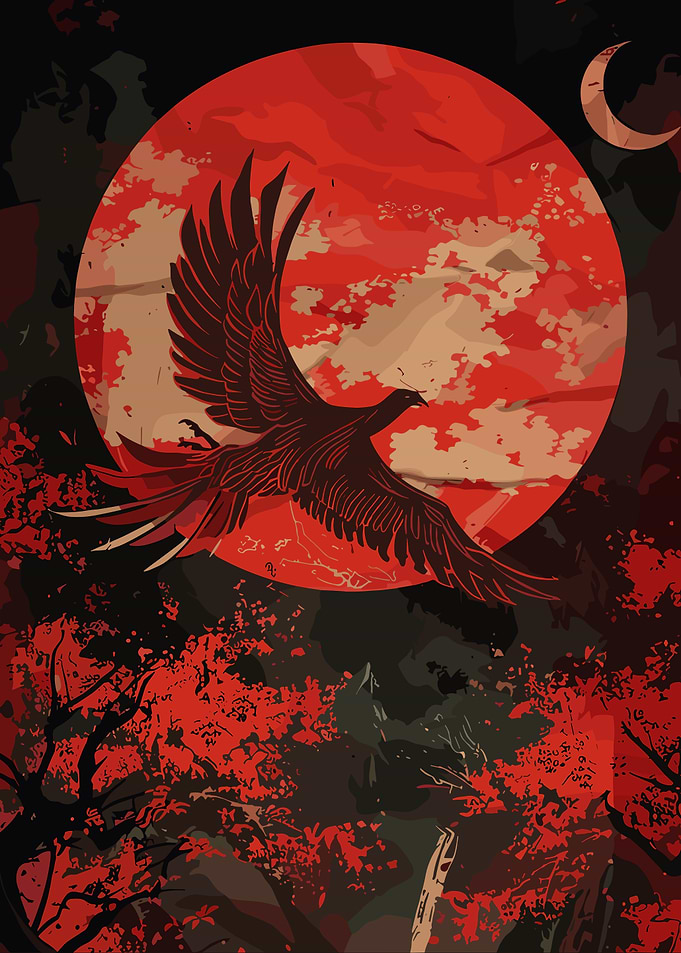Red Moon Bird Flight
