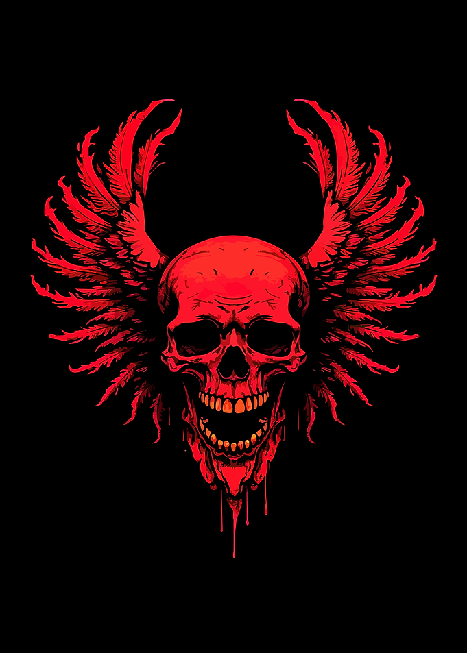 Red Skull with Wings on Black