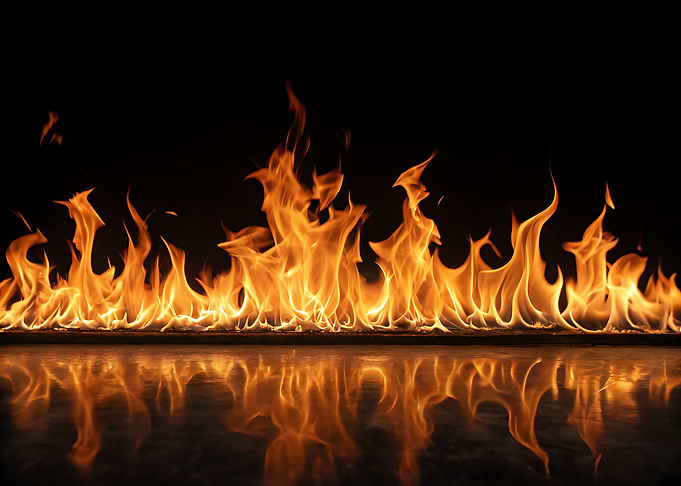 Flames with Reflection on Black Background