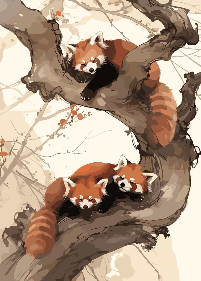 Sleeping Red Pandas in a Tree