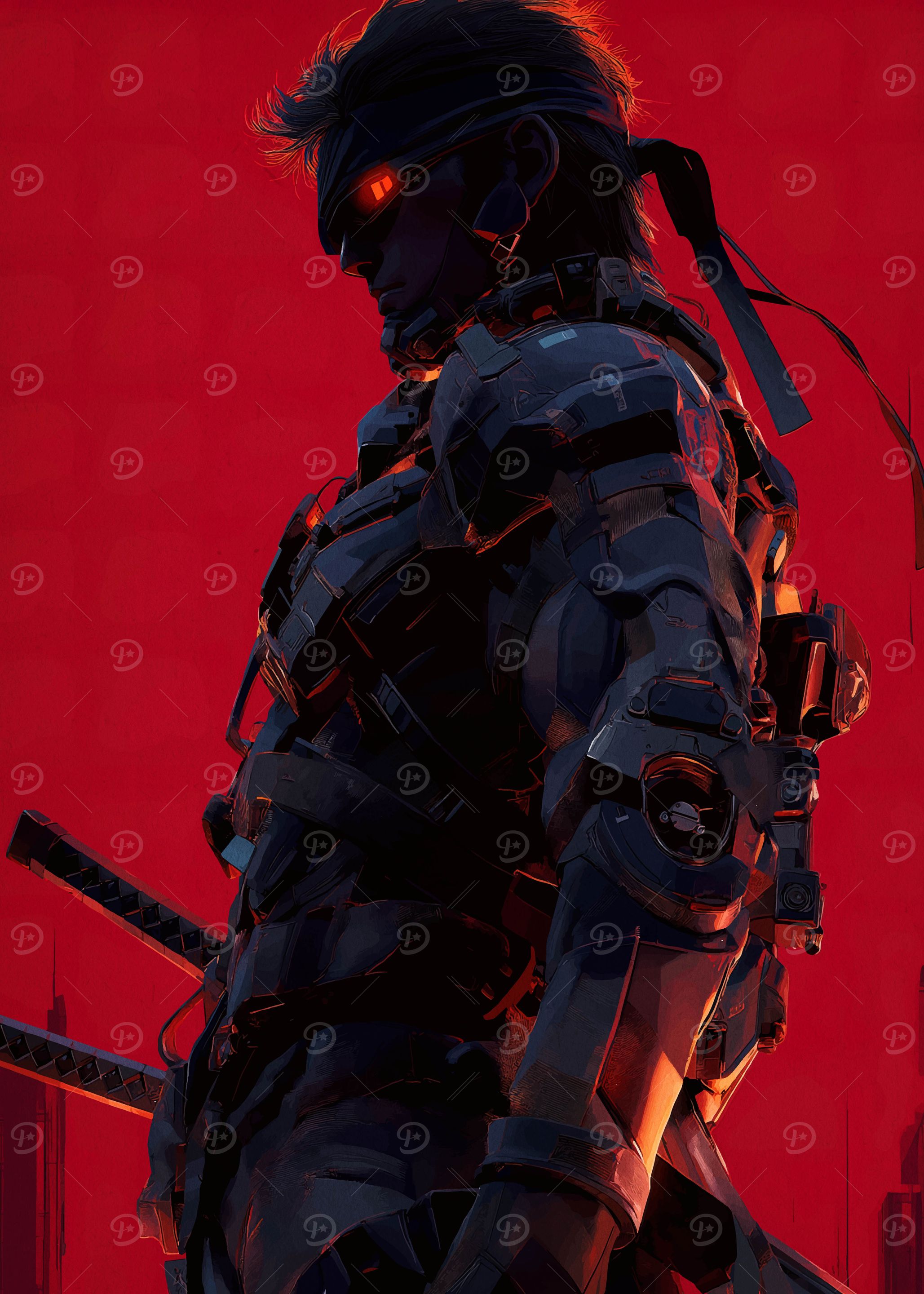 Cyberpunk Ninja Warrior with Katana