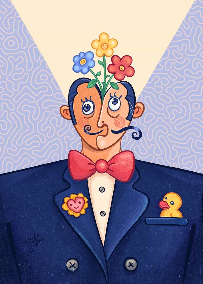 A man with Floral Mind in a Suit