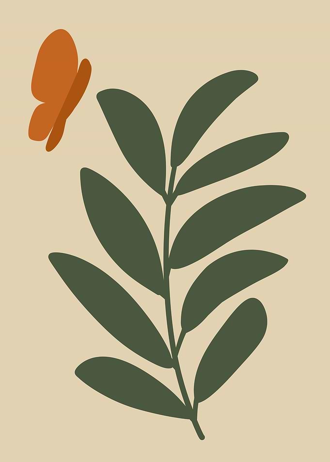 Butterfly and Leaf Minimalist Art