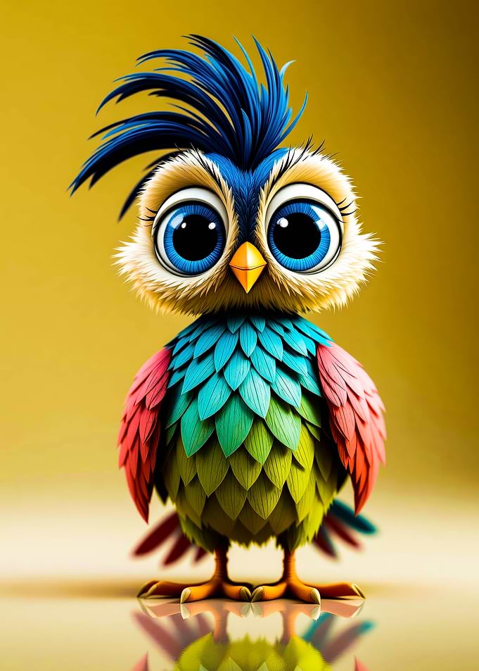 Cute Colorful Cartoon Bird Illustration