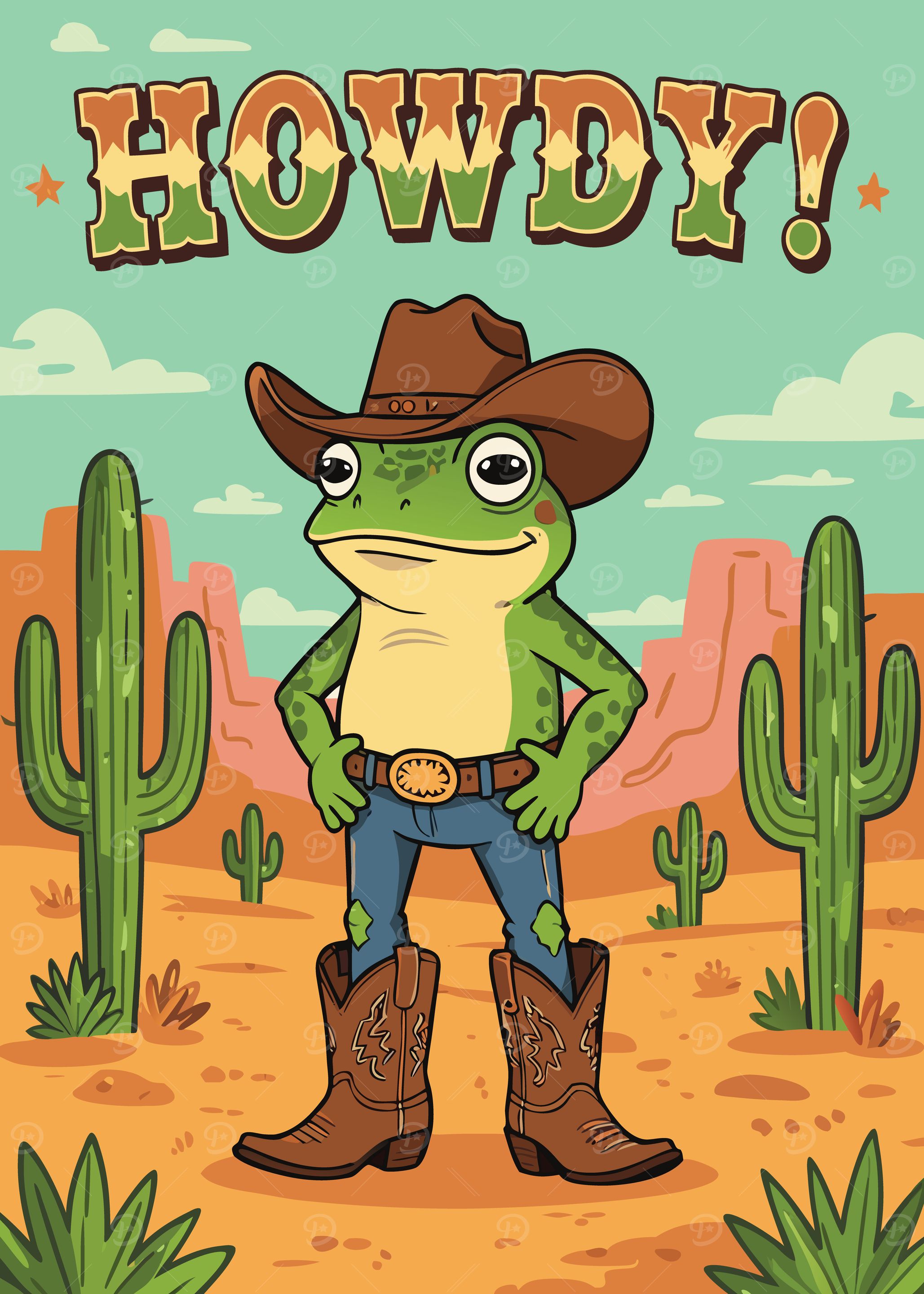 Frog Cowboy in Desert Landscape