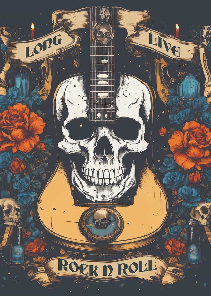 Rock n Roll Skull Guitar Art