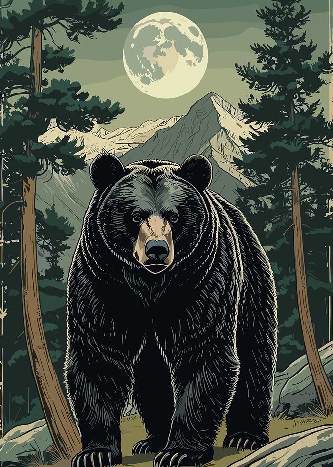 Bear in the Moonlight Forest