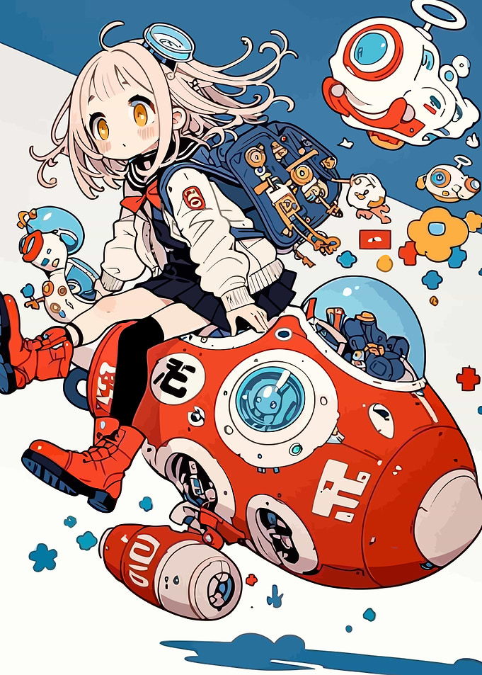 Anime Girl on Futuristic Red Vehicle