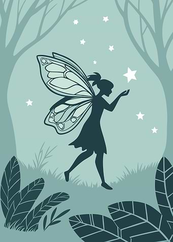 Silhouette Fairy with Star in Forest