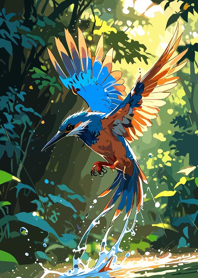 Kingfisher Bird in Flight Illustration