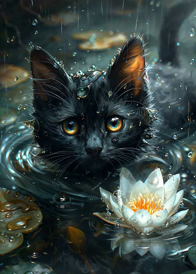 Black Cat in the Pond