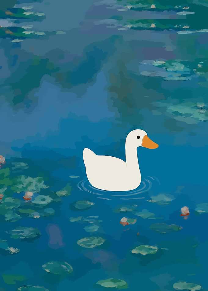 Duck on Water Lilies Pond