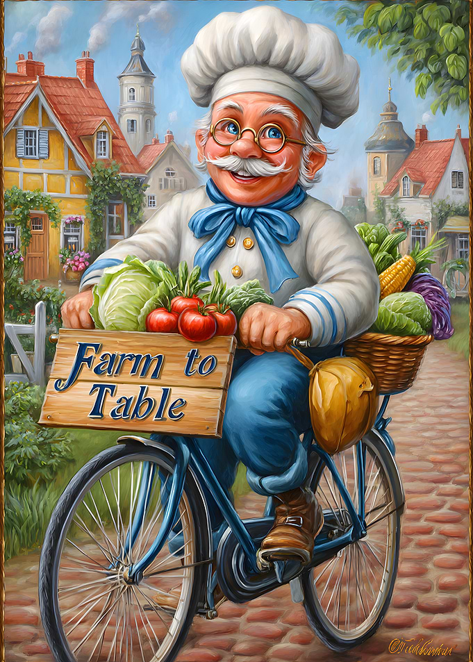 Chef on Bicycle with Farm Fresh Produce