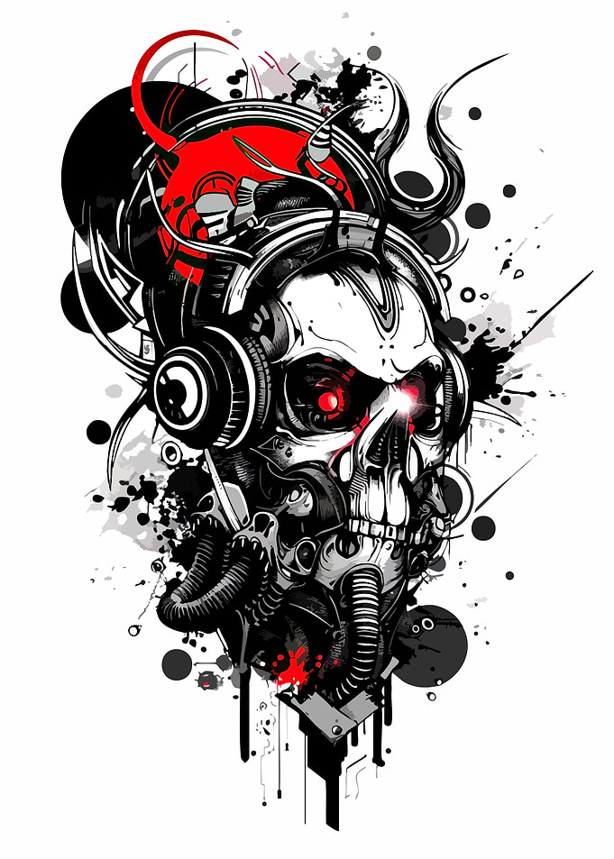 Cyberpunk Skull with Headphones Illustration