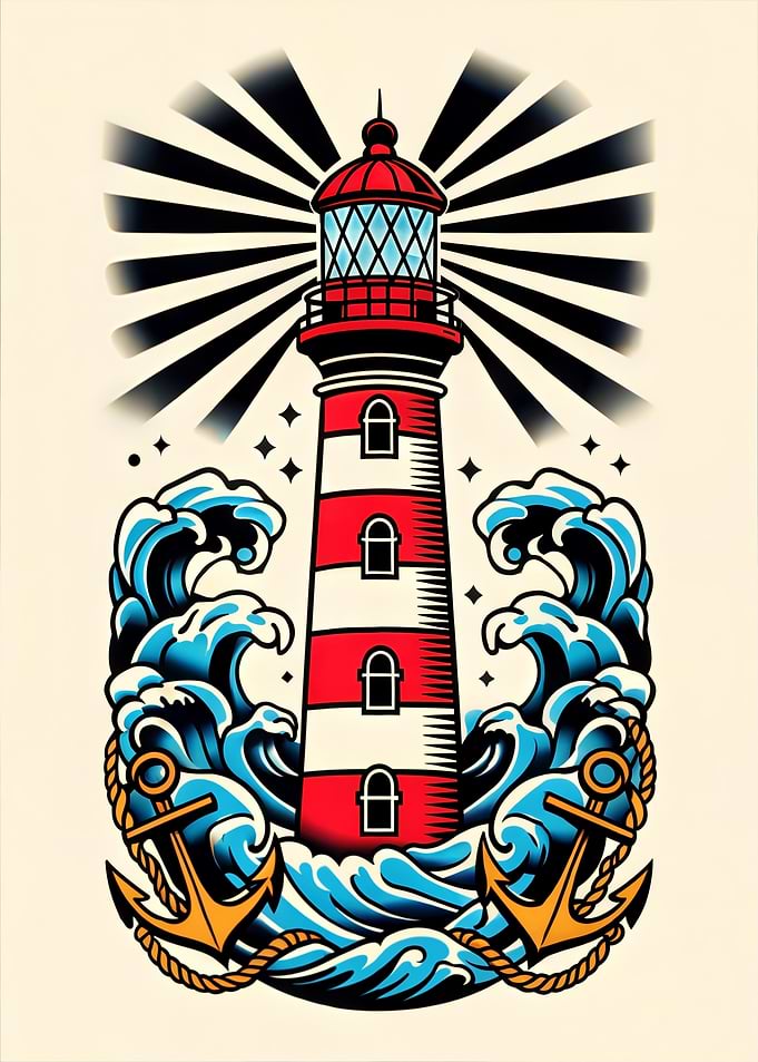 Lighthouse with Waves and Anchors