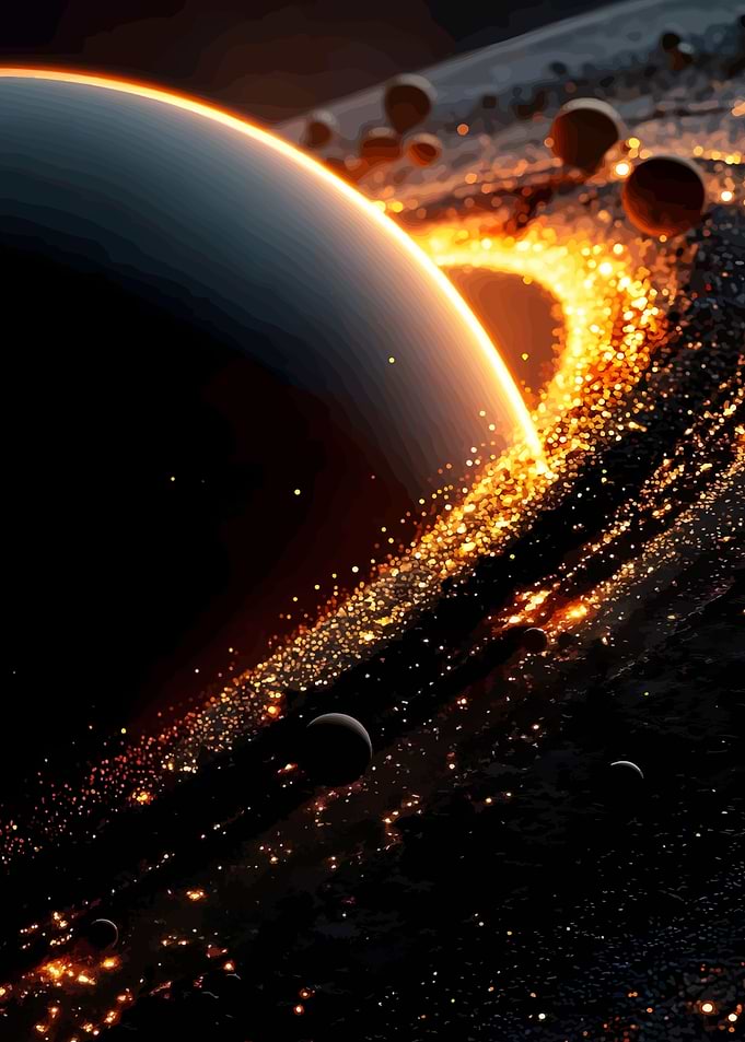 Planetary Ring System with Glowing Particles