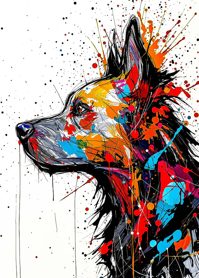 Colorful Dog Portrait with Splatter Effect